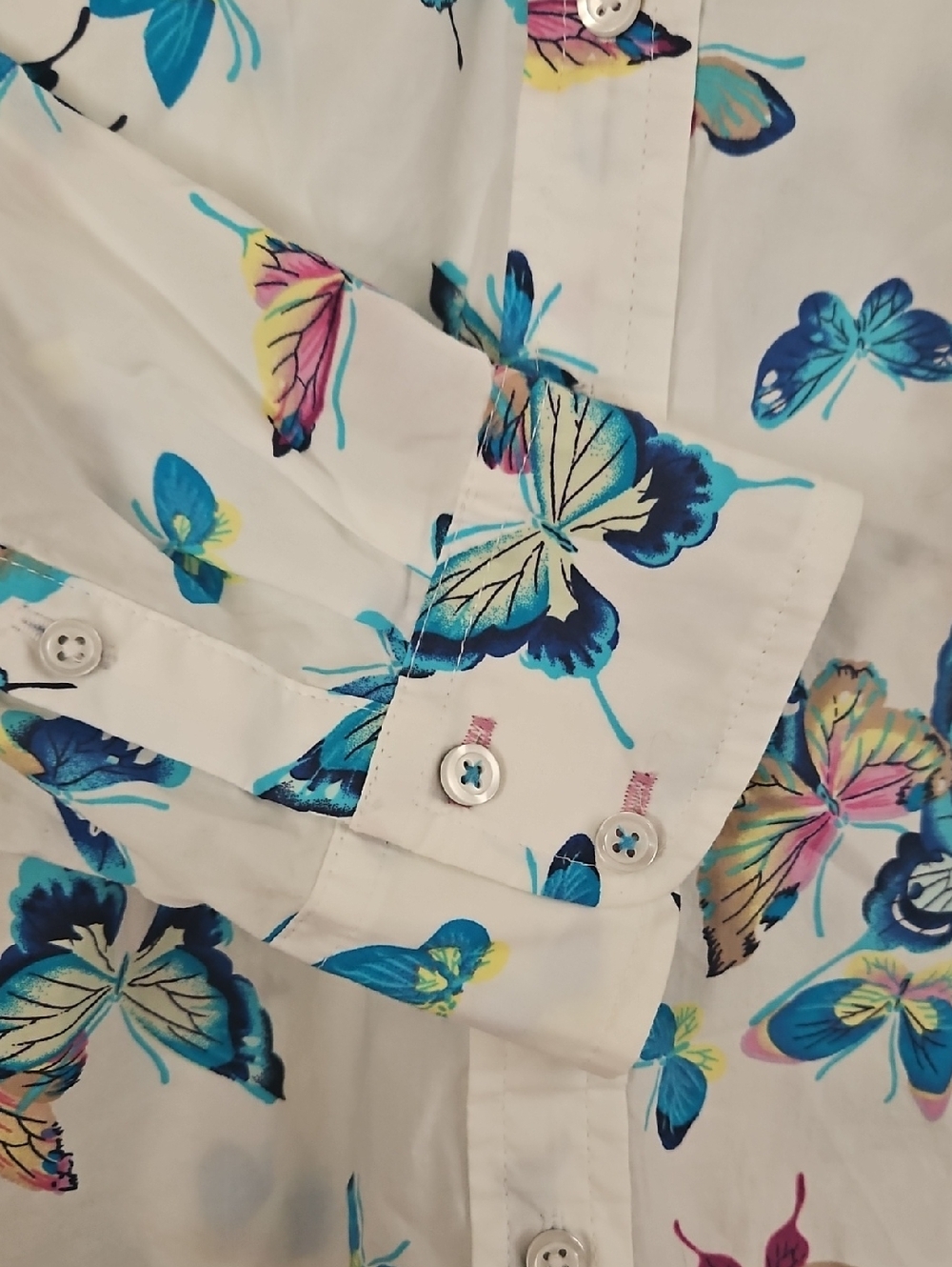 Talbots White Top with Blue and Pink Butterfly Print S - Picture 4 of 5